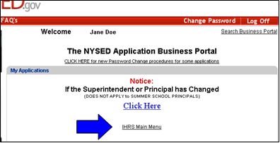 NYSED Application Portal Screen: Logged On