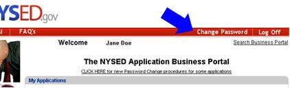NYSED Application Portal: Change Password button