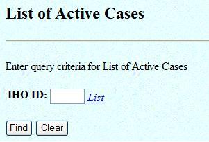 List of Active Cases Query Screen