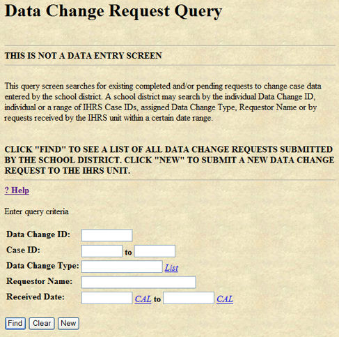 Data Change Query Screen