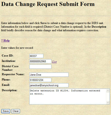 Data Change Request Submit Form