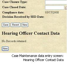 Case Maintenance Data Entry screen: Hearing Officer Contact Data
