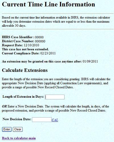 Extension Calculator Result Screen
