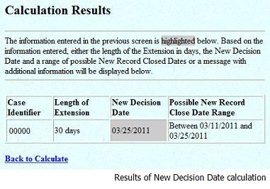 Calculation Results for New Decision Date